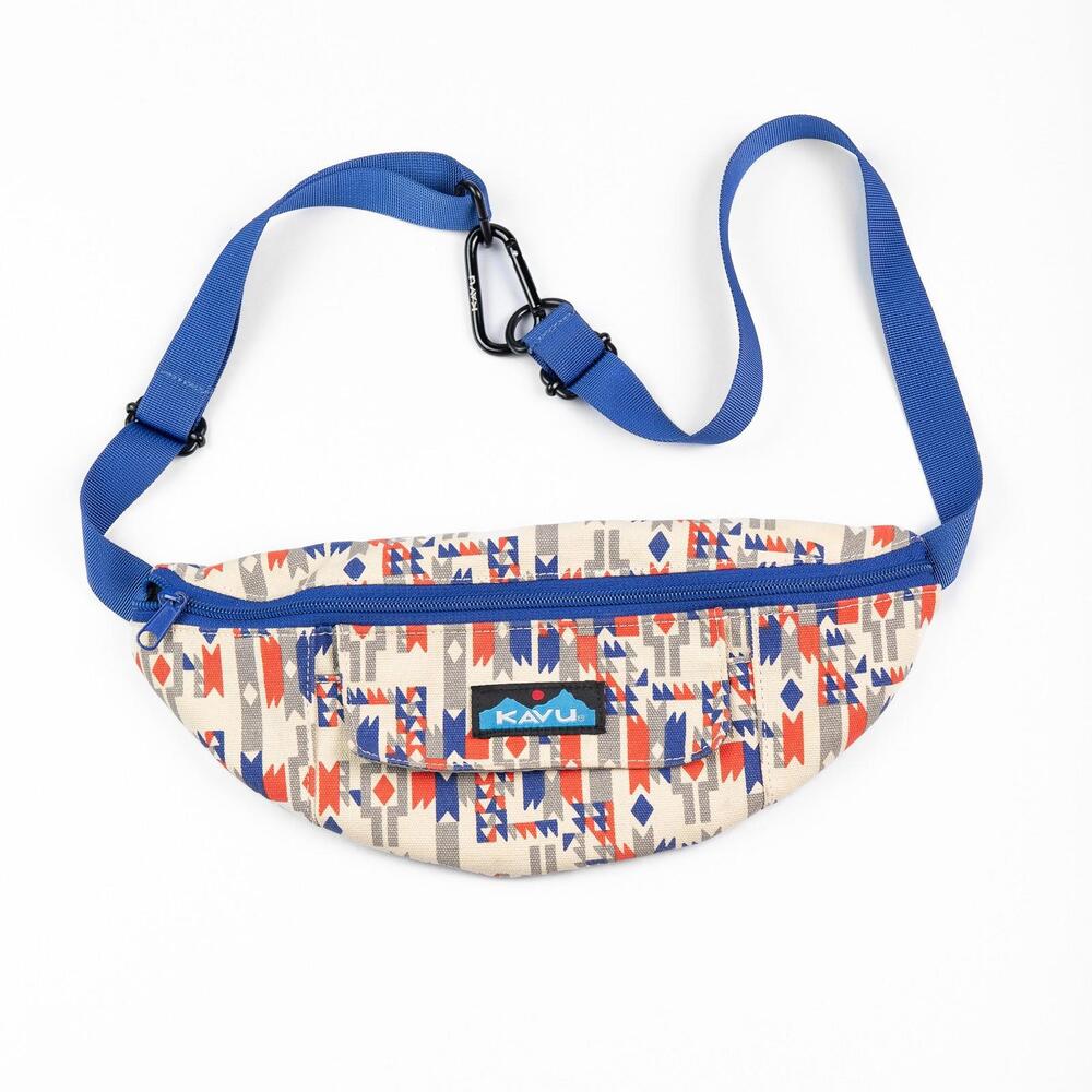 KAVU Rope Sling Bag Blue Aztec Geometric Canvas Hiking Travel Crossbody